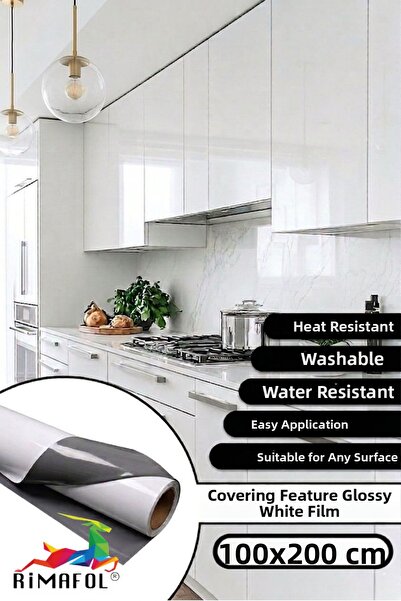 RİMAFOL Γυαλιστερό λευκό αυτοκόλλητο φύλλο επικάλυψης για ντουλάπια κουζίνας ...