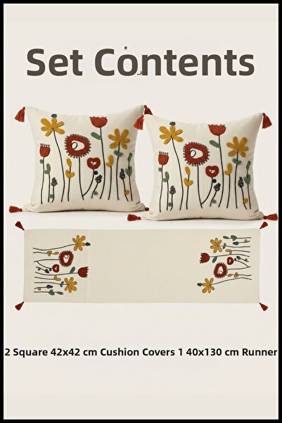cottoncloth Poppy Punch Embroidered Floral Pattern Throw Pillow Runner Set 2 ...