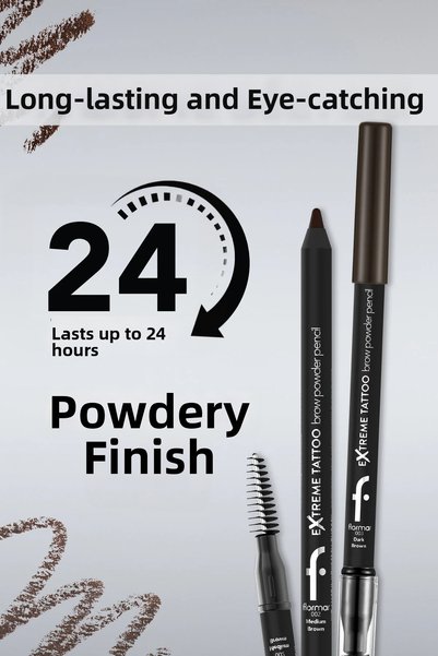 Flormar Extreme Tattoo Soft Textured Powder Finish Long-Lasting Eyebrow Pencil with Brush