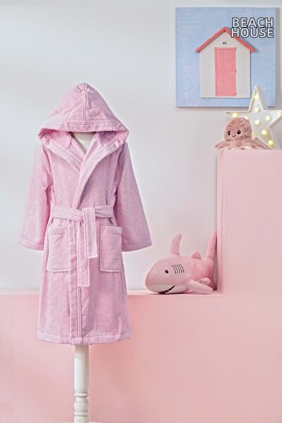 Özdilek 11/12 Years Old Girl's Hooded Velvet Cotton Bathrobe-Unicorn Pink