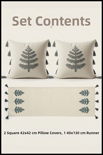 cottoncloth Set cu 2 perne decorative pătrate și 1 traversă cu model de copac...