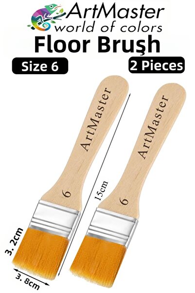 Artmaster Floor Brush 6 Number 2 Pieces Paint Brush Synthetic Silk Tip Bristl...