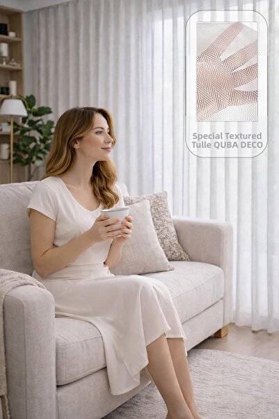 QUBA DECO Κομψή κουρτίνα από τούλι με σχέδιο ψαροκόκαλο, βαρύ ύφασμα, χωρίς ν...