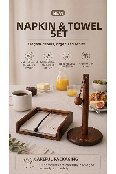 Mottogo Σετ θήκης χαρτοπετσετών και χαρτοπετσετοθήκης Akasya με μεταλλική λεπ...