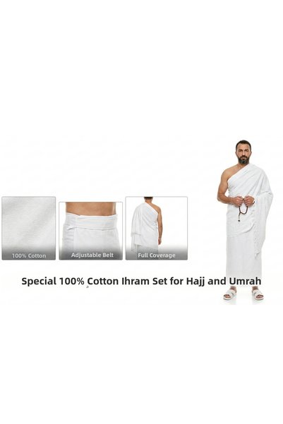 Hac&UmreSetim Special Anti-Sweat 100% Cotton Luxury Ihram for Hajj and Umrah Visits (with Elastic Ihram Belt as a Gift)