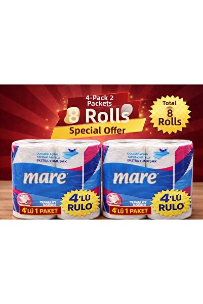 OSKA GLOBAL Mare Toilet Paper 4-Roll 2-Pack Extra Soft Double Layer Durable T...