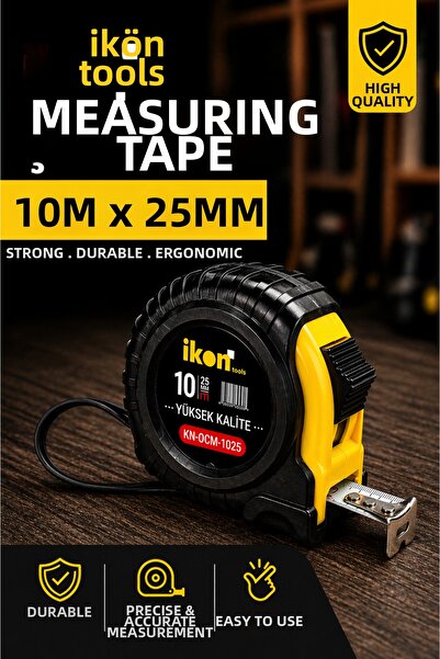 İkon Tools Μετροταινία 10m x 25mm Επαγγελματικός Μετρητής Μέτρων Ανθεκτικό Σώ...