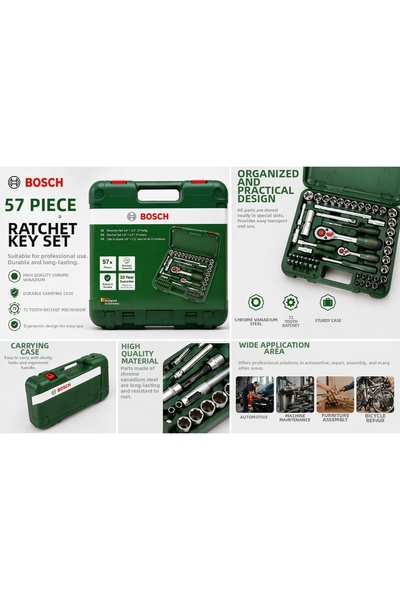 Bosch 57 Piece Socket Wrench Set – Professional Ratchet Set with Carrying Case