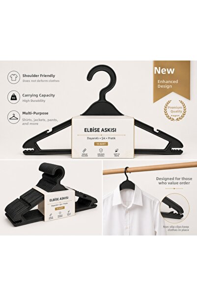 ÖZKAHRA TEKSTİL Σετ 25 μαύρων παιδικών κρεμάστρων ρούχων, αντιολισθητικές πλα...
