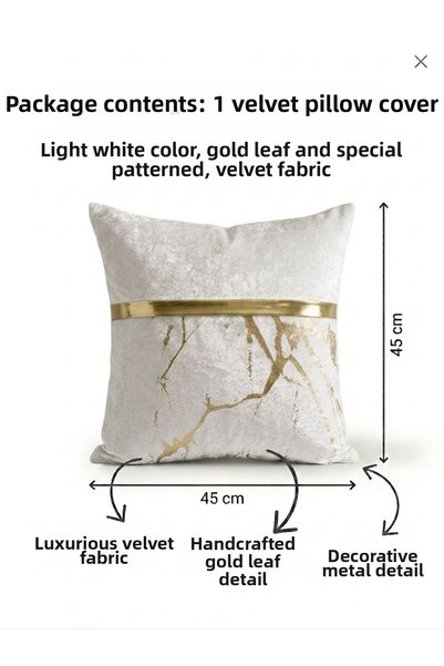DECORA CASA HOME COLLECTİON Luxe Velvet Gold Striped Marble Pattern Foil Pillowcase 45X45 – Premium Decorative Throw Pillow Cover