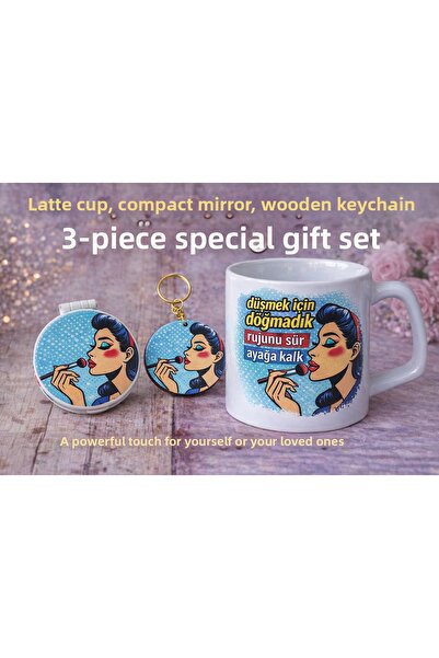 DKY Get up Strong Woman Mug, Mirror and Keychain Gift Set