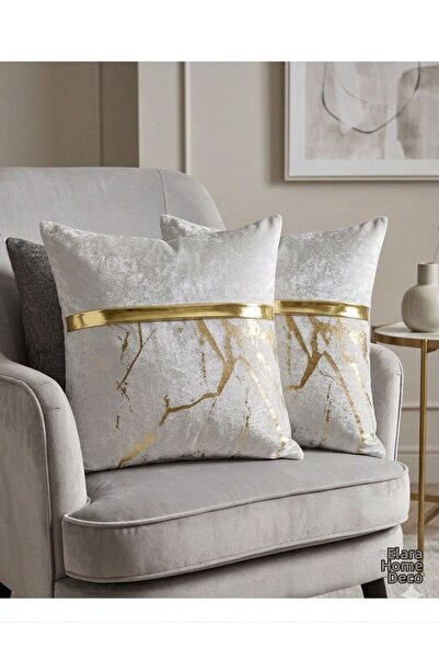 DECORA CASA HOME COLLECTİON Πολυτελής βελούδινη μαξιλαροθήκη με χρυσές ρίγες ...