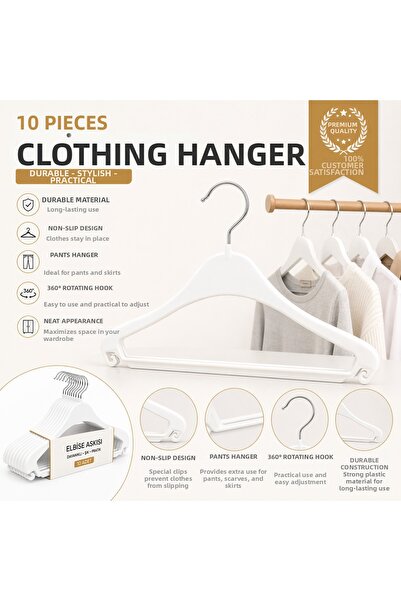 ÖZKAHRA TEKSTİL 10 τεμάχια λευκές πλαστικές ανθεκτικές κρεμάστρες – Κρεμάστρε...