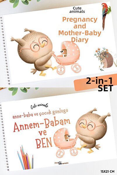 Lodos ΣΕΤ 2 Βιβλίων Αναμνηστικών Σημειώσεων (Χαριτωμένα Ζώα, Ημερολόγιο Αναμν...