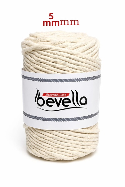Bevella Macrame Cord 1 κιλό 5 χιλιοστά βαμβακερό νήμα μακραμέ σε χρώμα εκρού,...