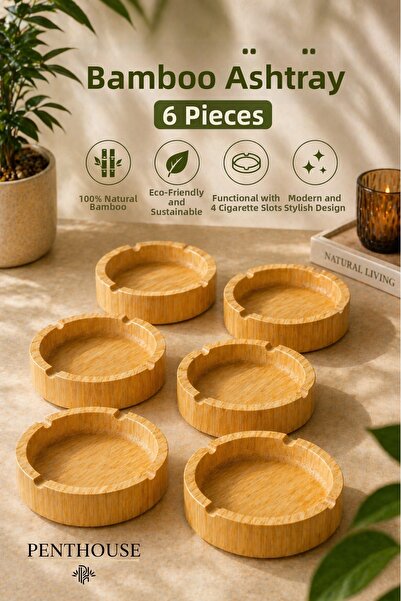 Penthouse Στρογγυλό Φυσικό Τασάκι από Μπαμπού με 4 Υποδοχές, Ανθεκτικό και Κο...