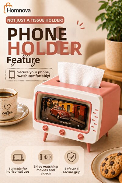 Homnova Retro Tv Style Napkin Holder |   Nostalgic Decor with Phone Holder Feature
