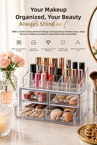 inteleven Acrylic Makeup Organizer with Drawers Multi-Compartment Cosmetic Or...