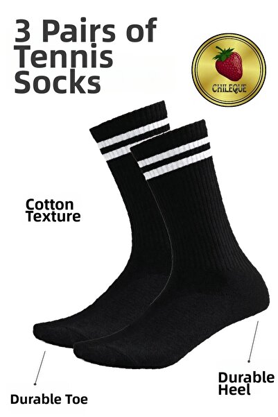 CHILEQUE 6 ζευγάρια μαύρες κάλτσες τένις – Βαμβακερές, Ανθεκτικές, Unisex