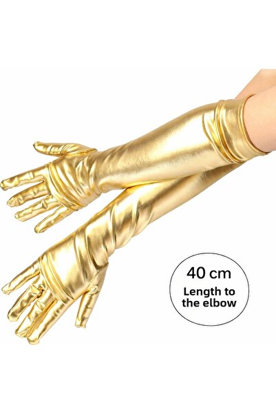 Marsilyan Χρυσό χρώμα Πολυτελή σατέν γάντια κάτω από τον αγκώνα 40 εκ. ILKEL-...