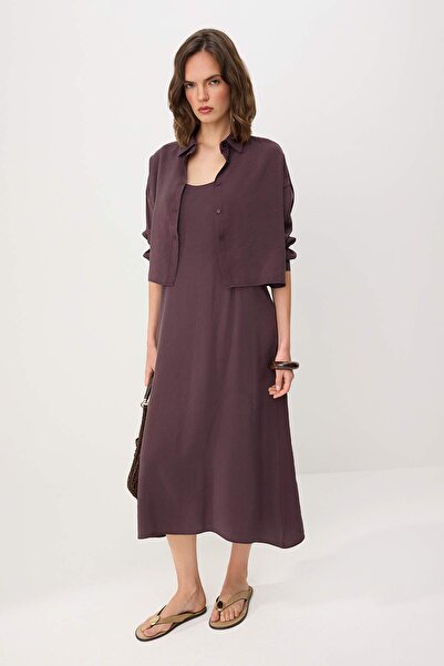 Συλλογή Trendyol Φόρεμα-πουκάμισο από υφαντό ύφασμα δαμασκηνί, Σετ 2 τεμαχίων...