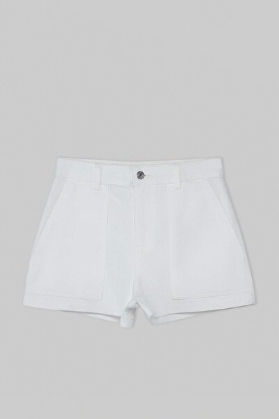Συλλογή Trendyol Λευκό τζιν σορτς με λεπτομέρεια τσέπης, ψηλόμεσο, μεσαίας ελ...
