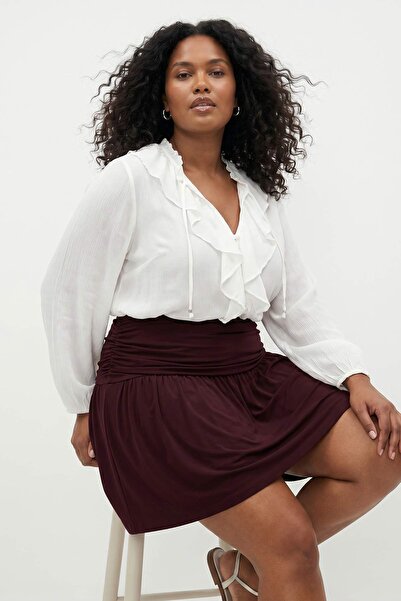 Trendyol Curve Καφέ Φούστα Μίνι Μεγάλου Μεγέθους με Σορτς Εσωτερικά TBBSS26AZ...