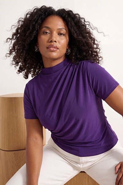 Trendyol Curve Μωβ Μπλούζα με ψηλό γιακά με κορδόνι περίσφιξης, πλεκτή με άμμ...