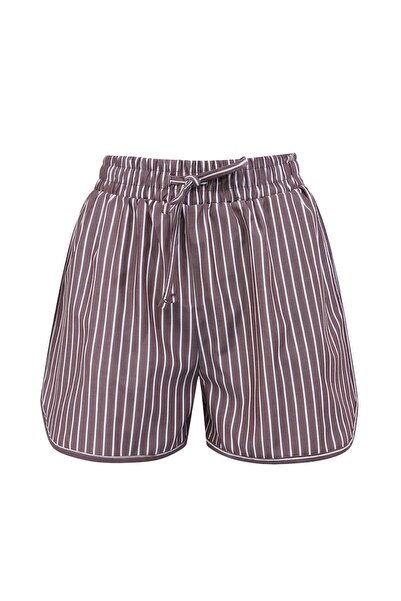 Συλλογή Trendyol Καφέ Ριγέ Υφαντό Σετ Πουκάμισο-Σορτς Παραλίας TBESS25AU00053