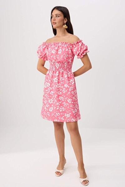 Συλλογή Trendyol Πολύχρωμο φλοράλ κοντό/μίνι υφαντό φόρεμα με γιακά Carmen TW...