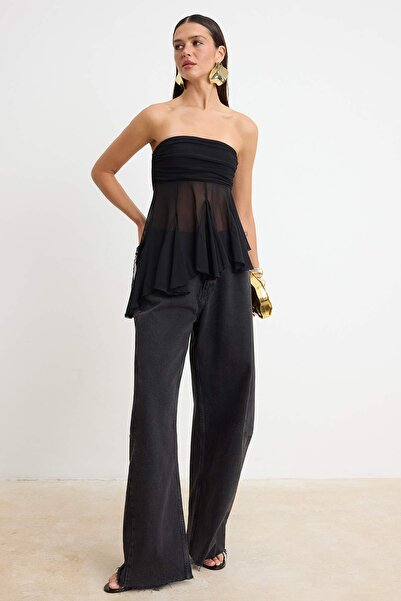 Συλλογή Trendyol Μαύρο μπούστο με λεπτομέρεια από μαντήλια, στυλ Boho για πάρ...