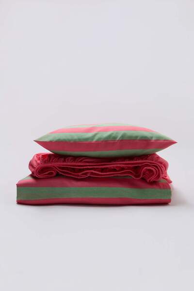 TRENDYOLMİLLA HOME Σετ Παπλωματοθήκη Μονό Κρεβάτι με Ριγέ Ελαστικά Σεντόνια T...