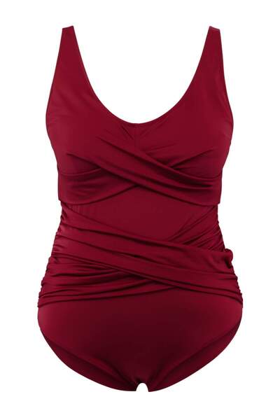 Trendyol Curve Μπορντό μαγιό με διπλό στήθος και λεπτομέρειες για αδυνάτισμα ...