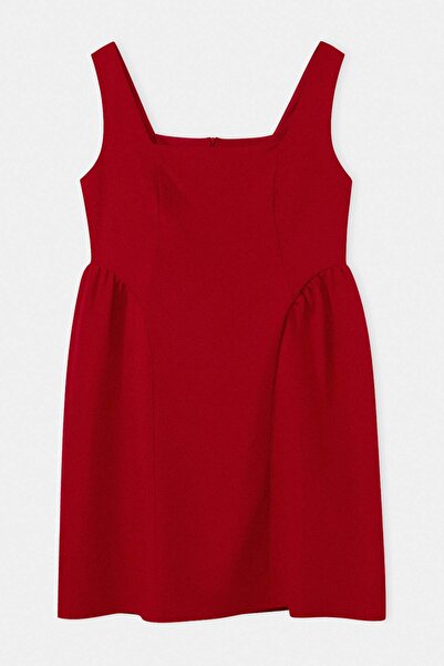 Trendyol Curve Κόκκινο Finike Woven Φόρεμα Plus Size