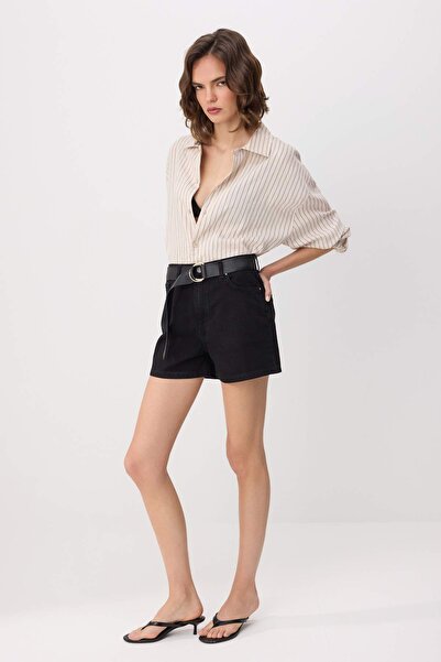 Συλλογή Trendyol Μαύρο ψηλόμεσο 100% βαμβακερό τζιν σορτς City TWOSS26SR00050