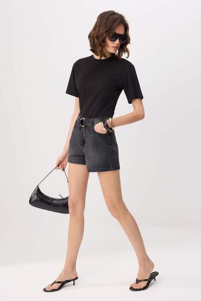 Συλλογή Trendyol Ανθρακί Ψηλόμεσο 100% Βαμβακερό Τζιν Σορτς City TWOSS26SR00050