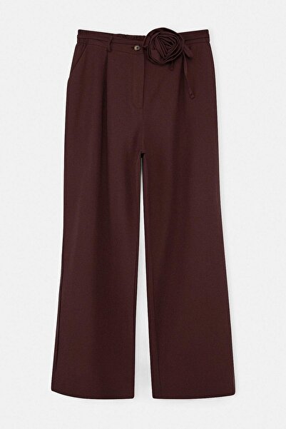 Trendyol Curve Καφέ Ροζ Αξεσουάρ Λεπτομερές Υφαντό Παντελόνι Μεγάλου Μεγέθους...