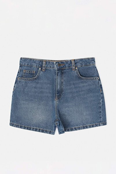 Συλλογή Trendyol Σκούρο μπλε ψηλόμεσο 100% βαμβακερό τζιν σορτς City TWOSS26S...