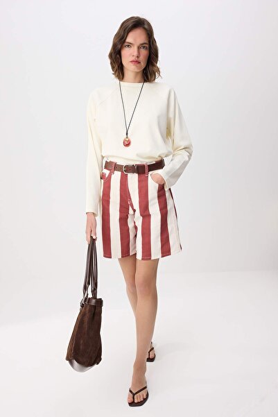 Συλλογή Trendyol Πολύχρωμες Κόκκινες Ριγέ Ψηλόμεσες Τζιν Βερμούδες TWOSS26SR0...