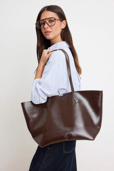 TRENDYOL SHOES Καφέ Γυναικεία Τσάντα Ώμου Μεσαίου Μεγέθους Midi Tote 27 εκ. x...