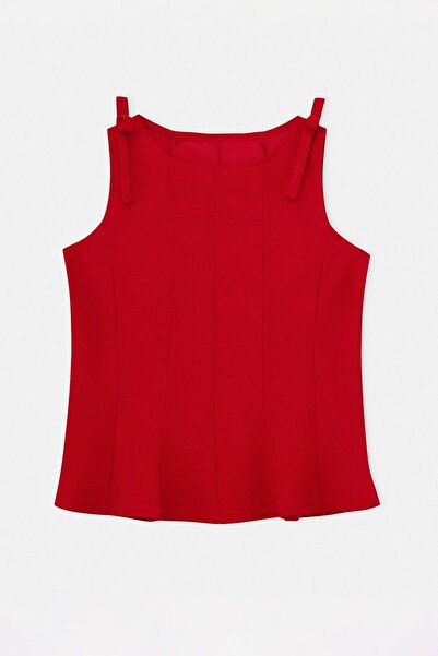 Trendyol Curve Κόκκινη κρεπ πλεκτή μπλούζα Plus Size