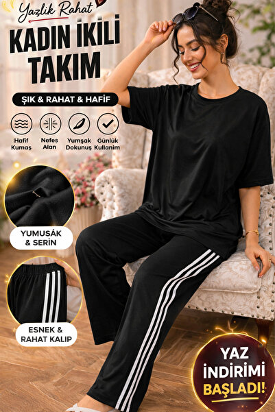 Siwarstore Summer Casual Women's Two-Piece Set with Short Sleeves and Striped...