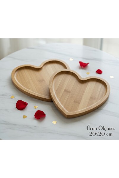 BONOVE Heart-Shaped Bamboo Serving Dishes - Set of 2 Heart-Shaped Serving Plates