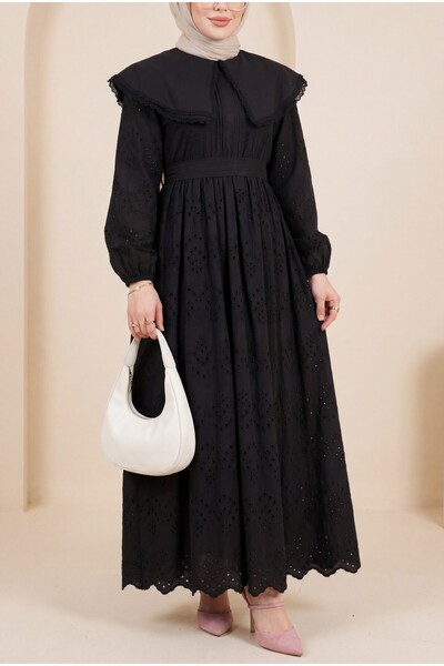 Modamorfo Φόρεμα με δαντέλα με γιακά μανδύα - Μαύρο