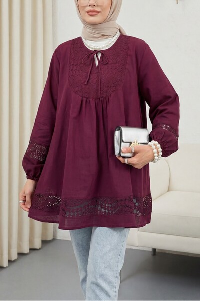 Modamorfo Δαντελένιο πουκάμισο με λεπτομέρειες και δέσιμο στο λαιμό, με ελαστ...