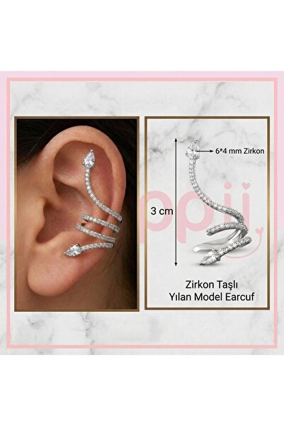 Heppii Zirkon Yılan Model Earcuff Delik Gerektirmez Yılanlı Kıkırdak Küpesi S...