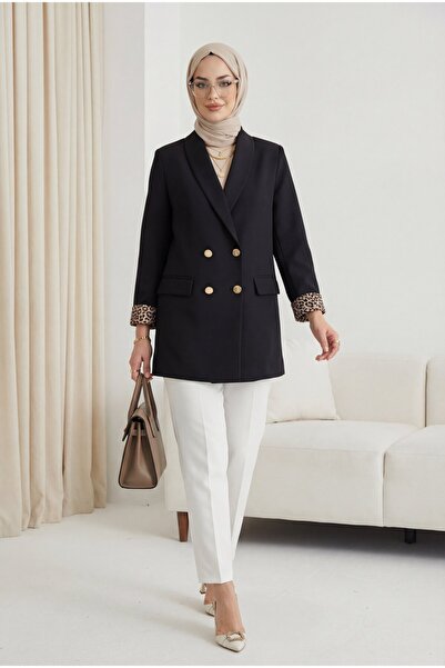 Modamorfo Double Button Blazer Jacket with Pocket Detail - Black