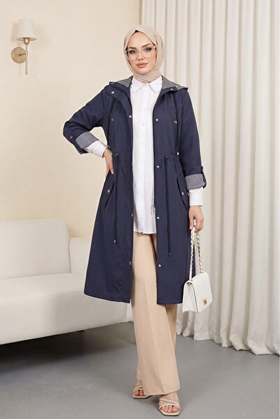 Modamorfo Καμπαρντίνα με επένδυση ριγέ -navy