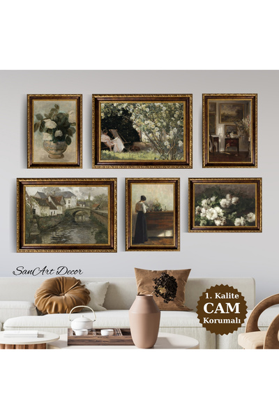 Sanart Σετ ελαιογραφίας με κορνίζα, 6 τεμάχια ζωγραφικής με κορνίζα, ρετρό ζω...