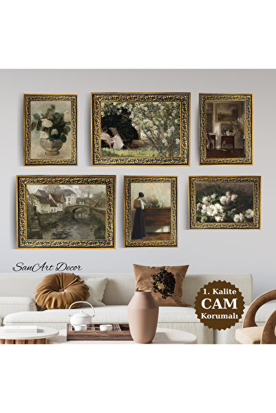 Sanart Set de pictură în ulei cu rame, picturi înrămate de 6 piese, picturi r...